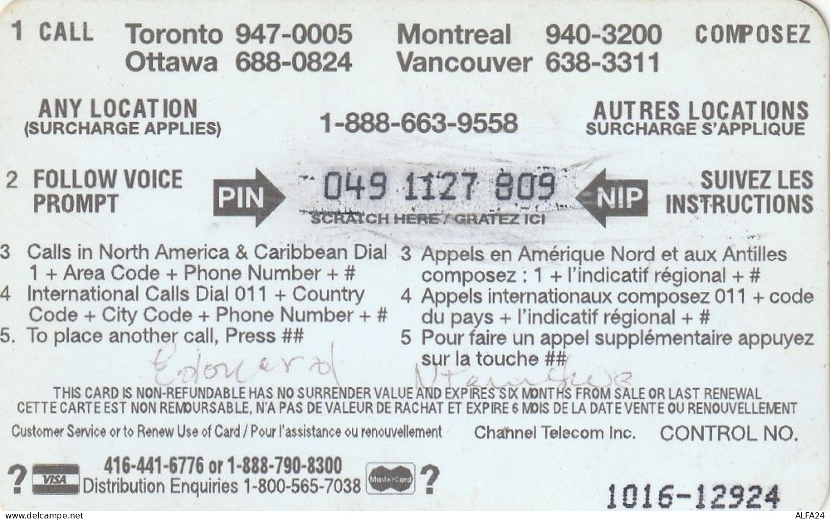 PREPAID PHONE CARD CANADA  (CV3206 - Kanada