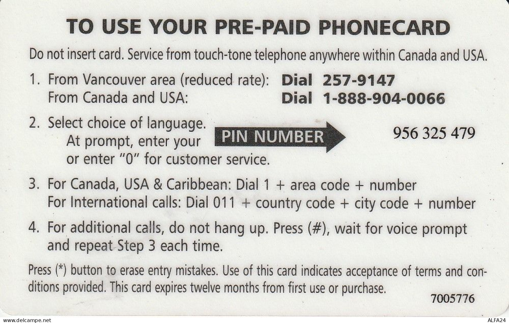 PREPAID PHONE CARD CANADA  (CV3209 - Canada