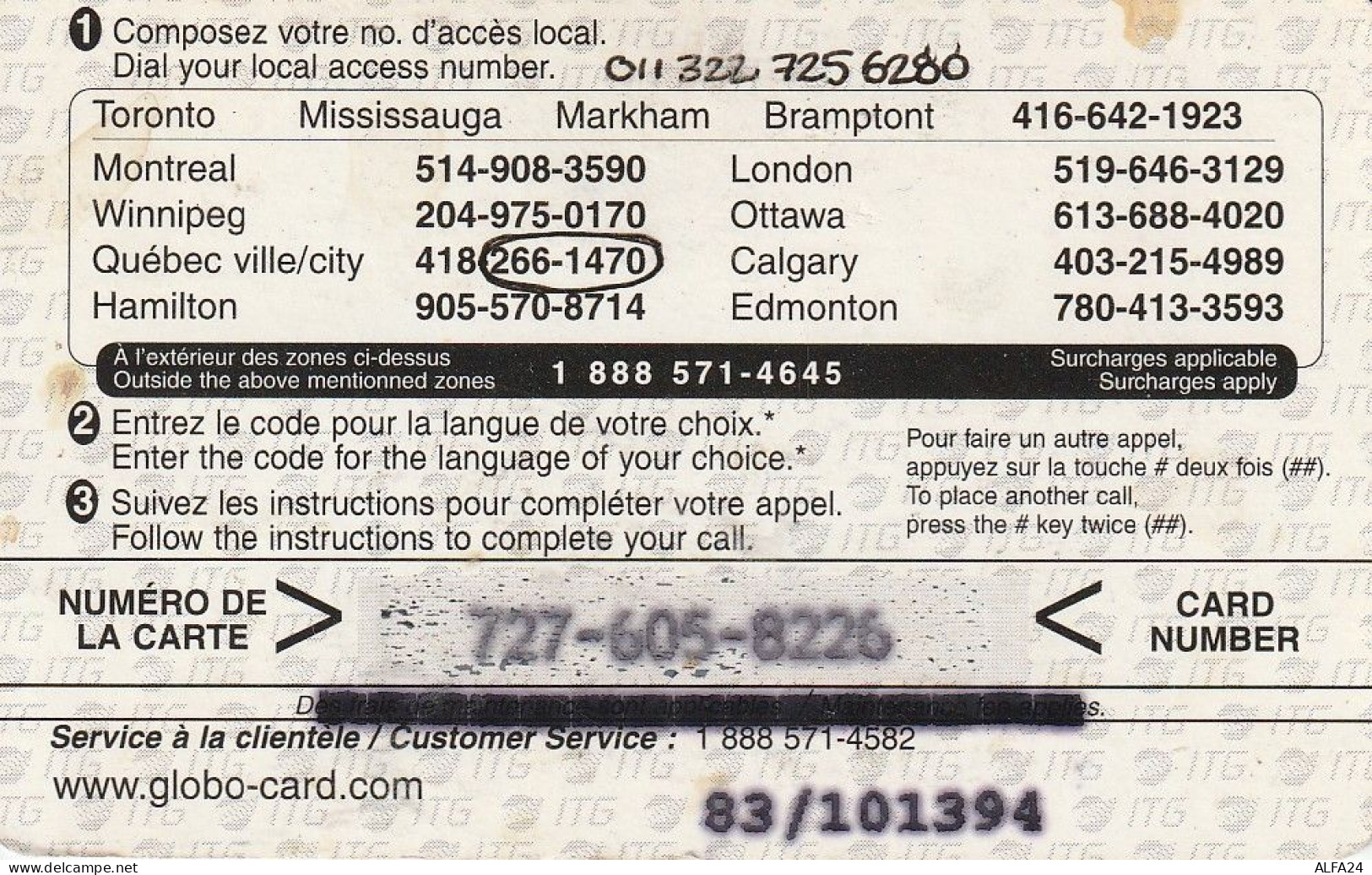 PREPAID PHONE CARD CANADA  (CV3201 - Kanada