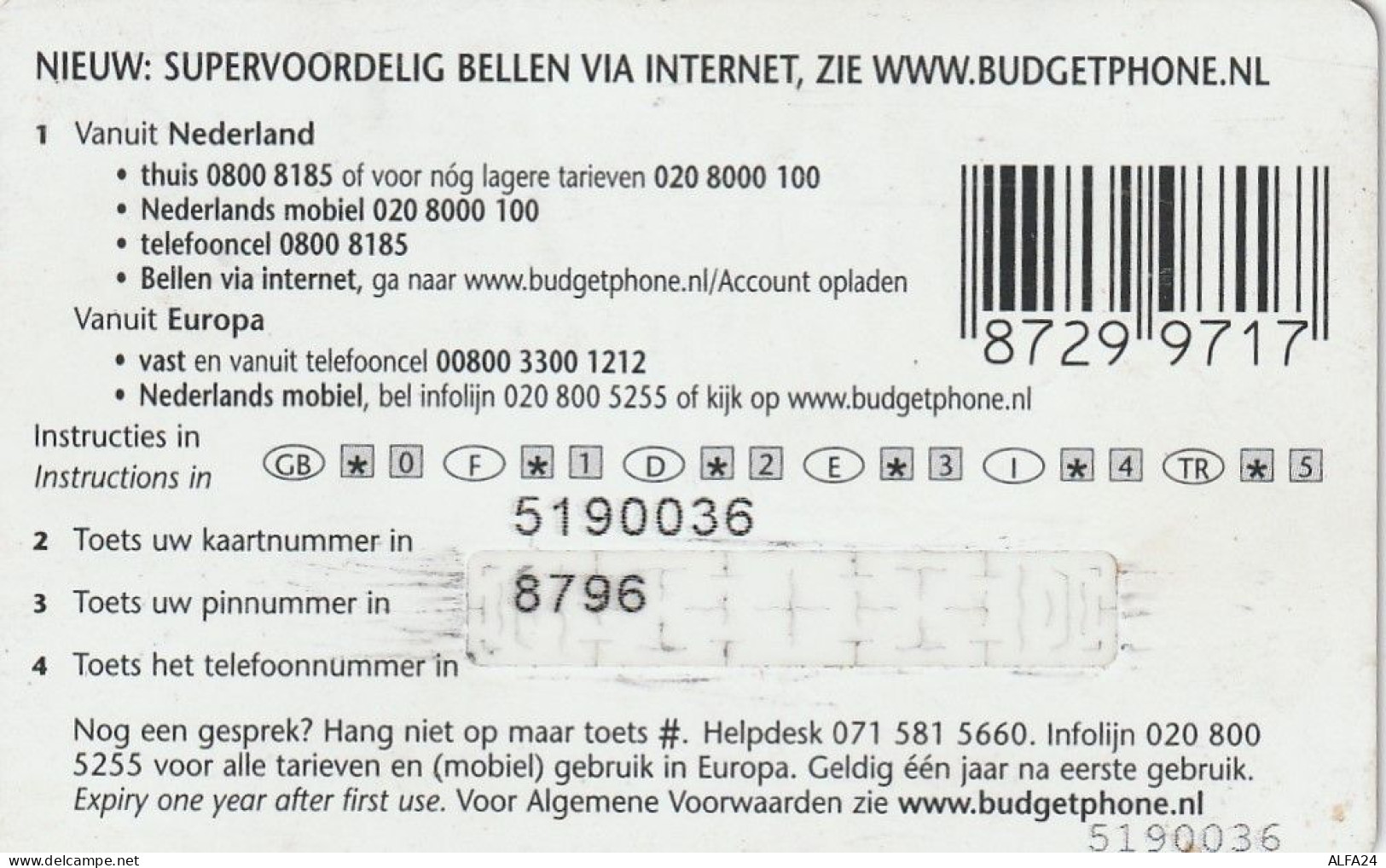 PREPAID PHONE CARD PAESI BASSI   (CV3184 - GSM-Kaarten, Bijvulling & Vooraf Betaalde