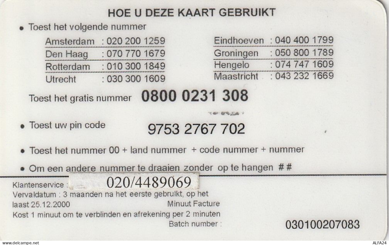 PREPAID PHONE CARD PAESI BASSI   (CV3181 - GSM-Kaarten, Bijvulling & Vooraf Betaalde