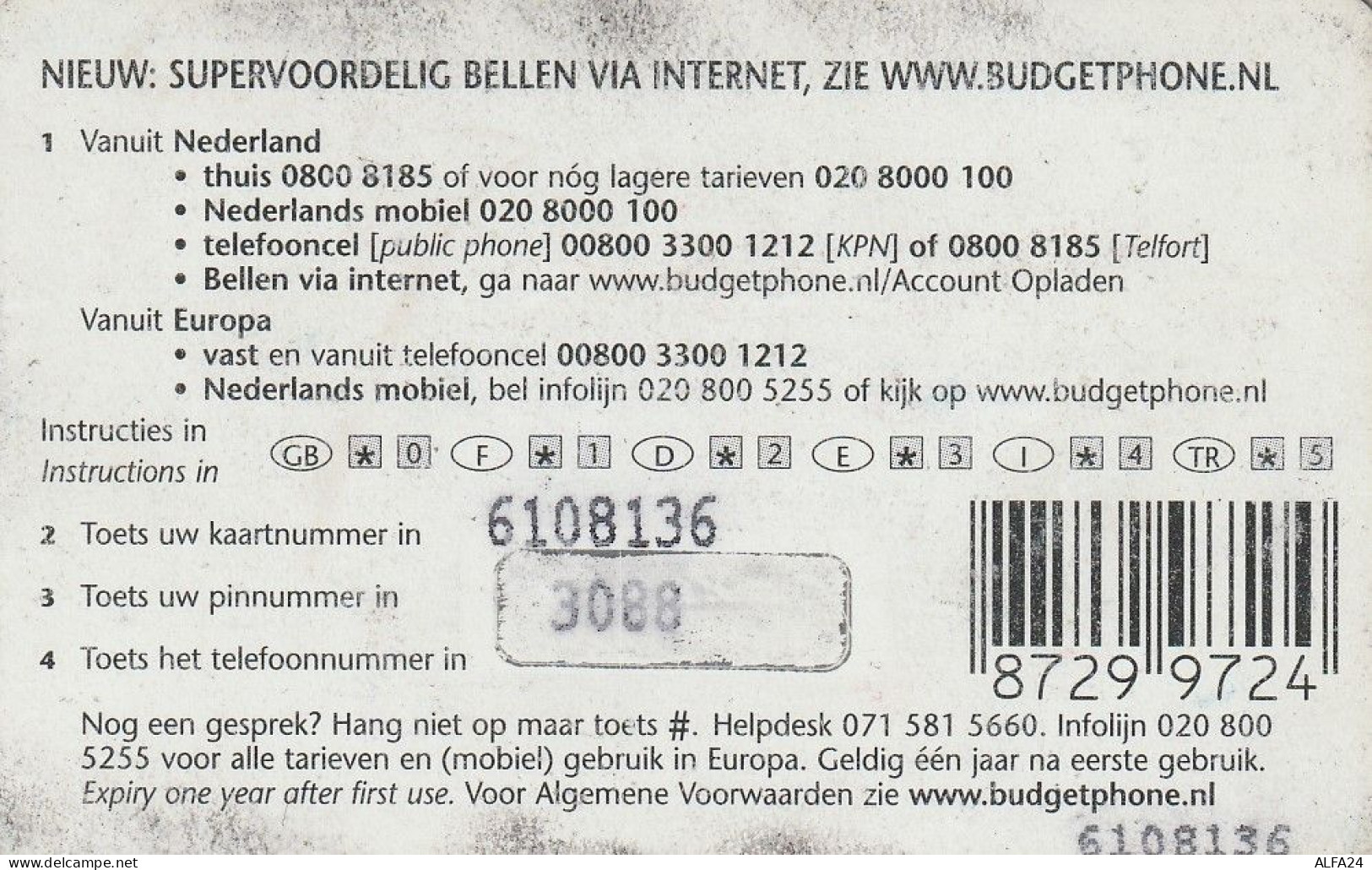 PREPAID PHONE CARD PAESI BASSI   (CV3183 - GSM-Kaarten, Bijvulling & Vooraf Betaalde