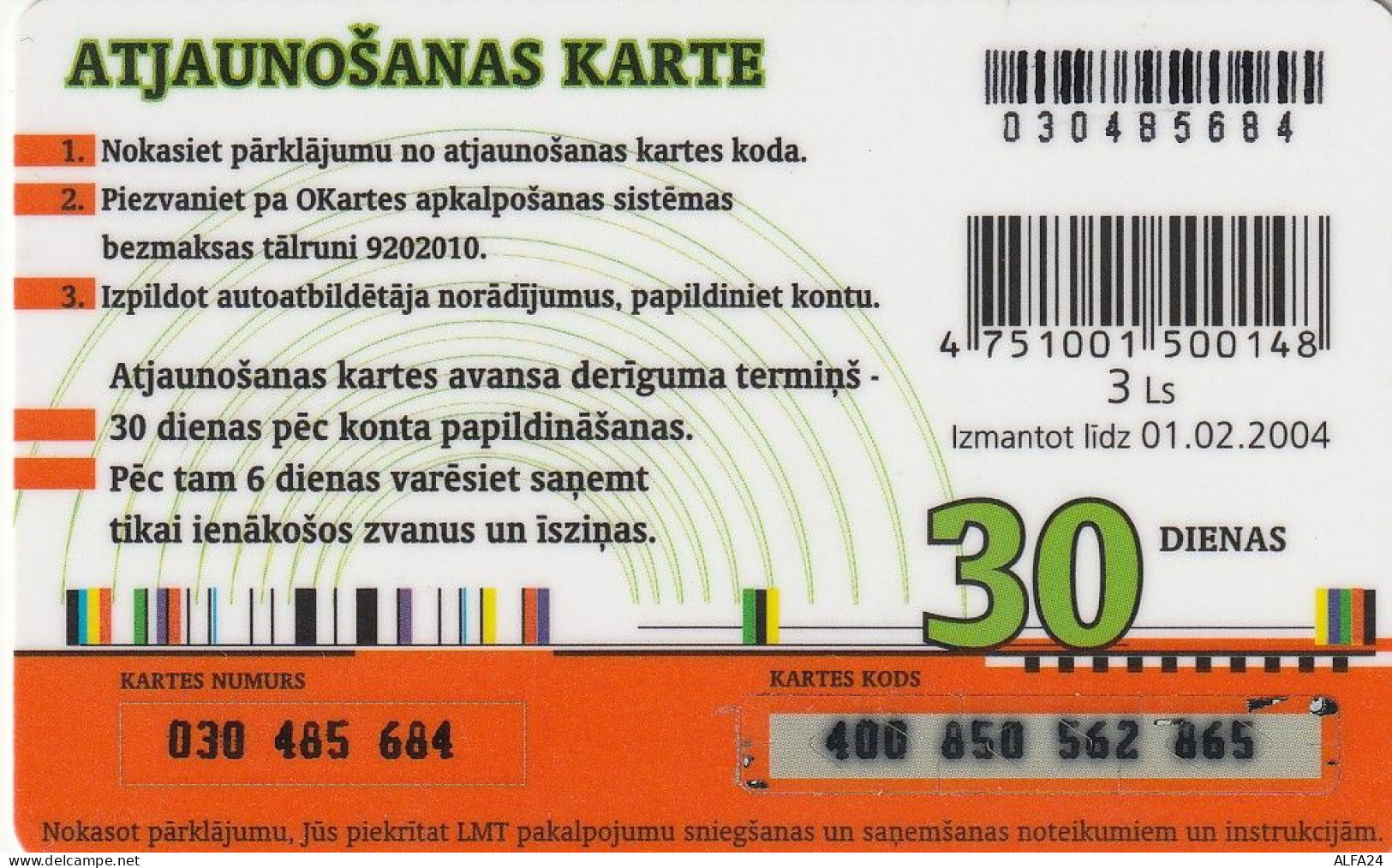 PREPAID PHONE CARD LETTONIA  (CV3108 - Lettland