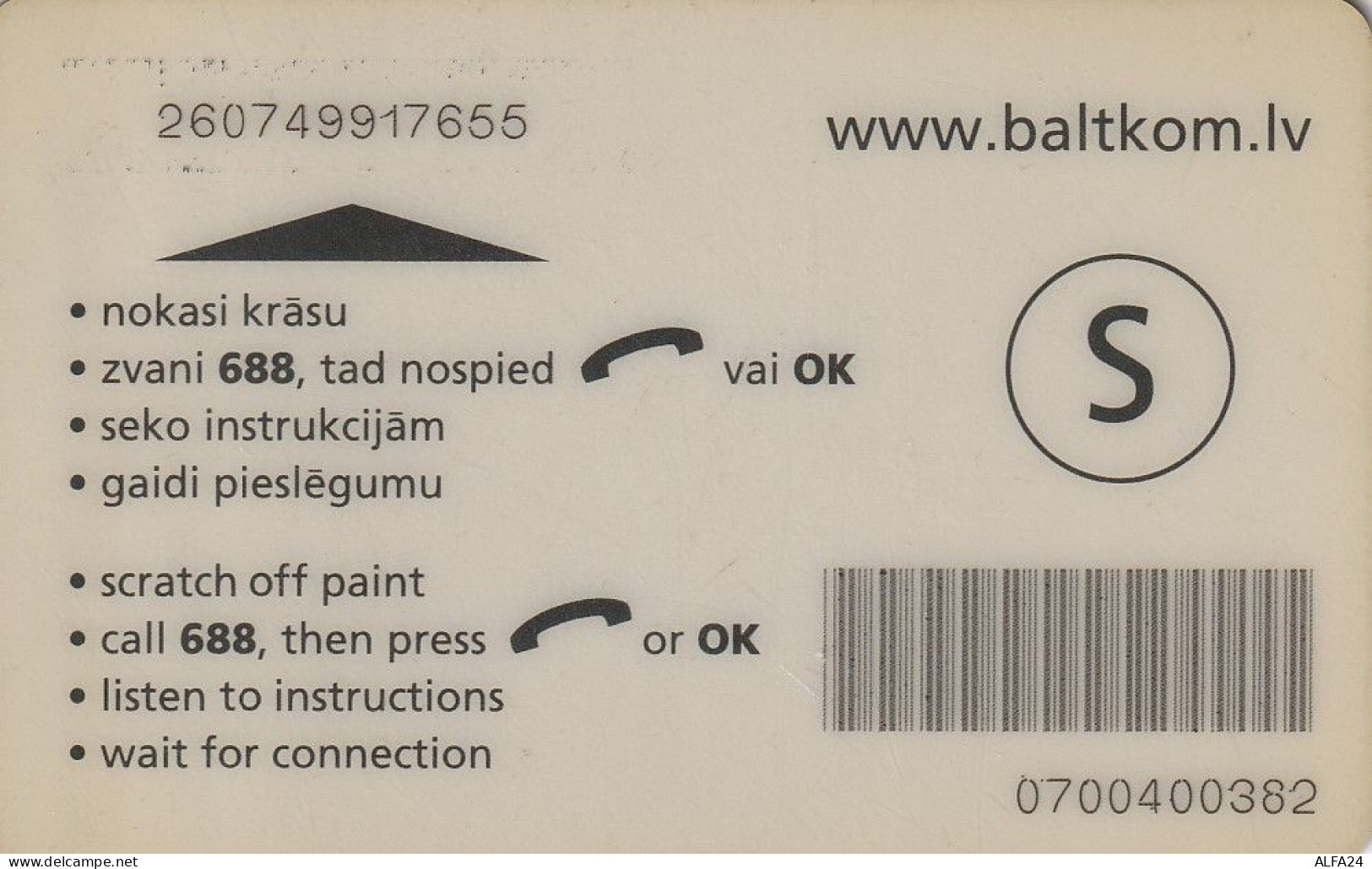 PREPAID PHONE CARD LETTONIA  (CV3105 - Letonia