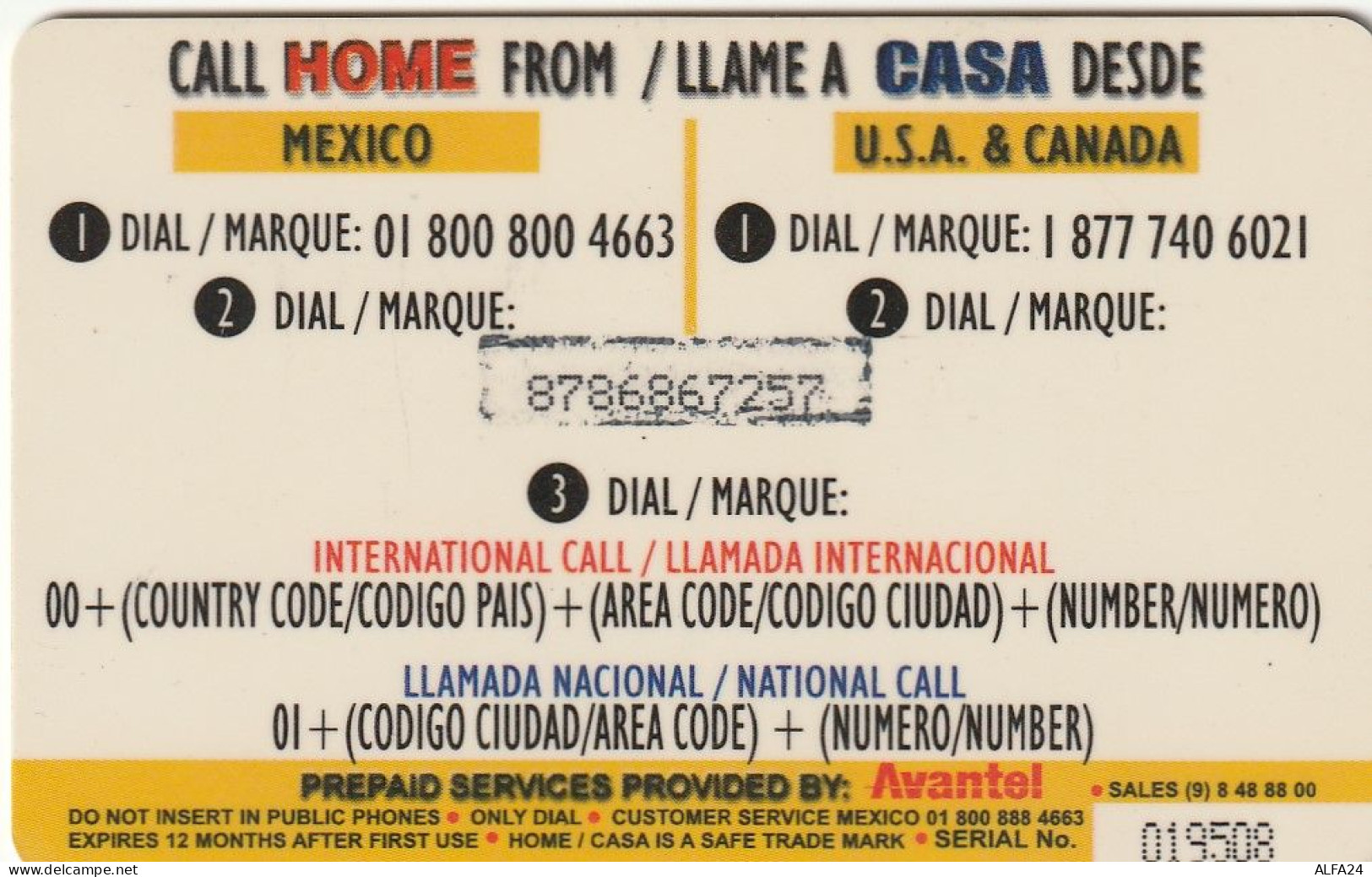 PREPAID PHONE CARD MESSICO  (CV3084 - Mexique