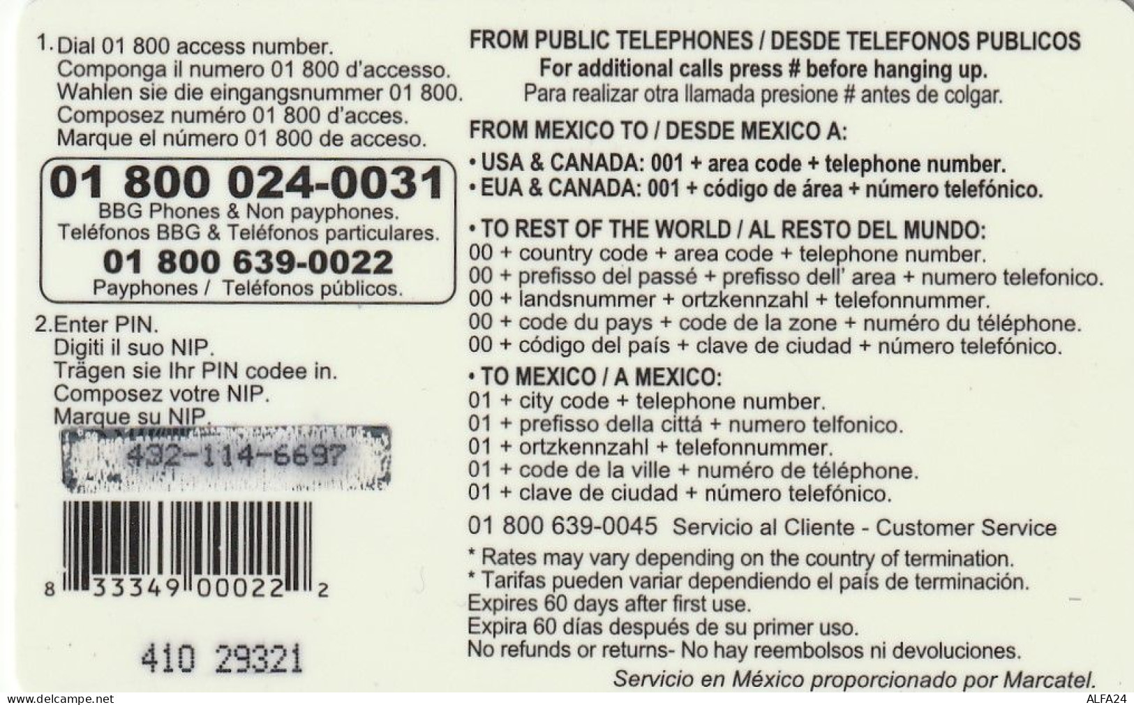 PREPAID PHONE CARD MESSICO  (CV3076 - Mexiko