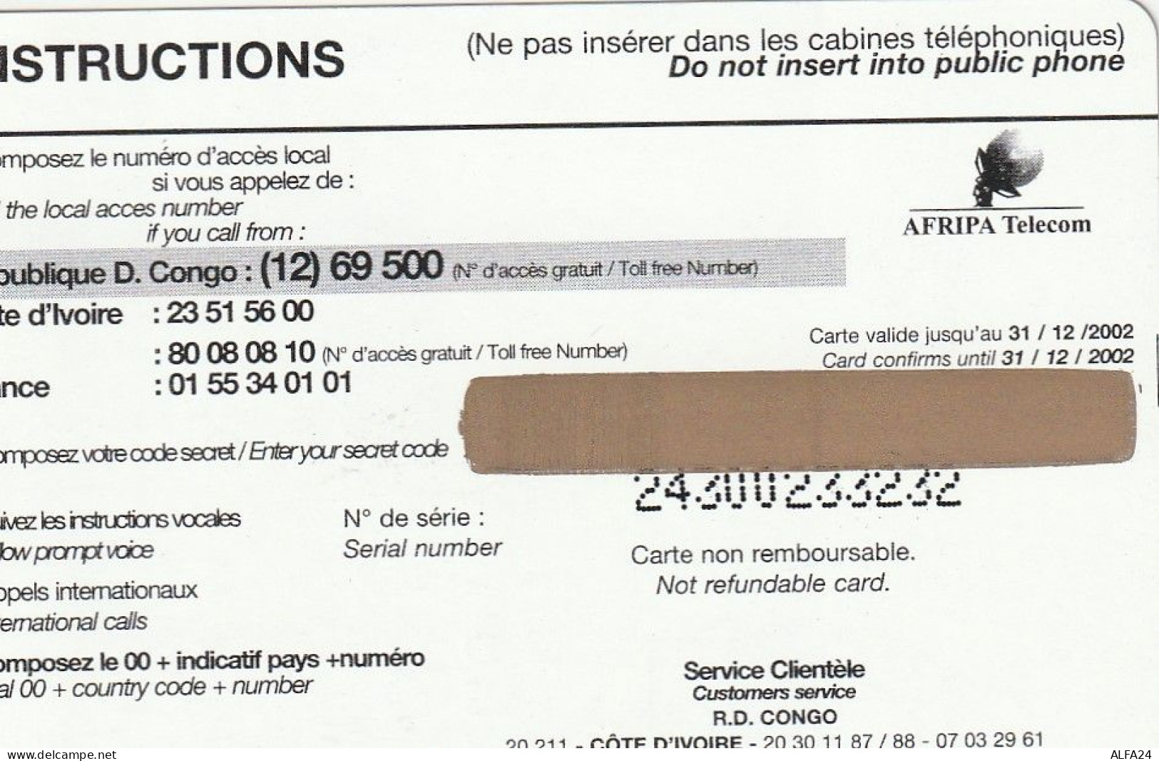 PREPAID PHONE CARD REP DEMOCATRICA CONGO  (CV3871 - Congo