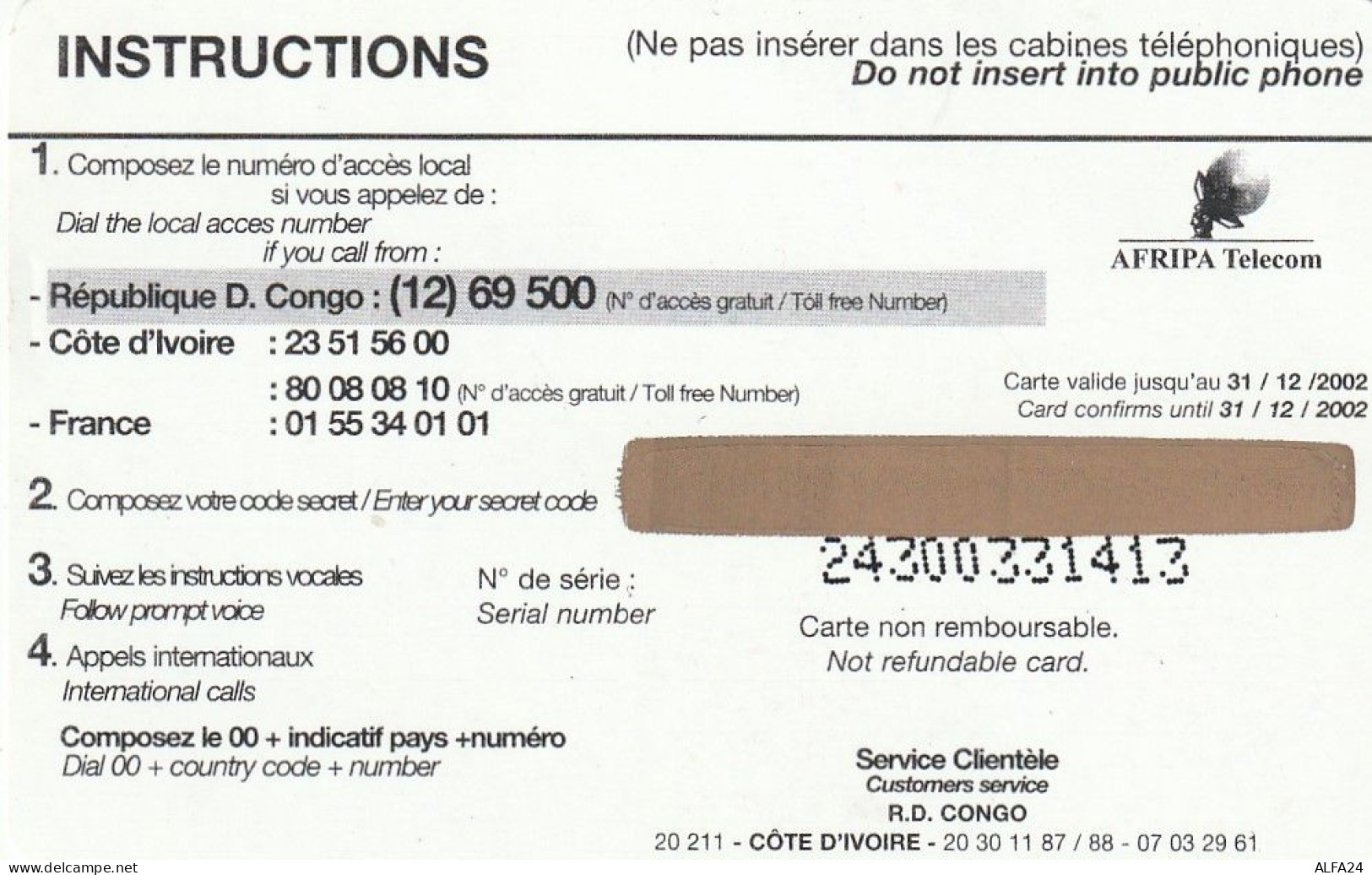 PREPAID PHONE CARD REP DEMOCATRICA CONGO  (CV3852 - Congo