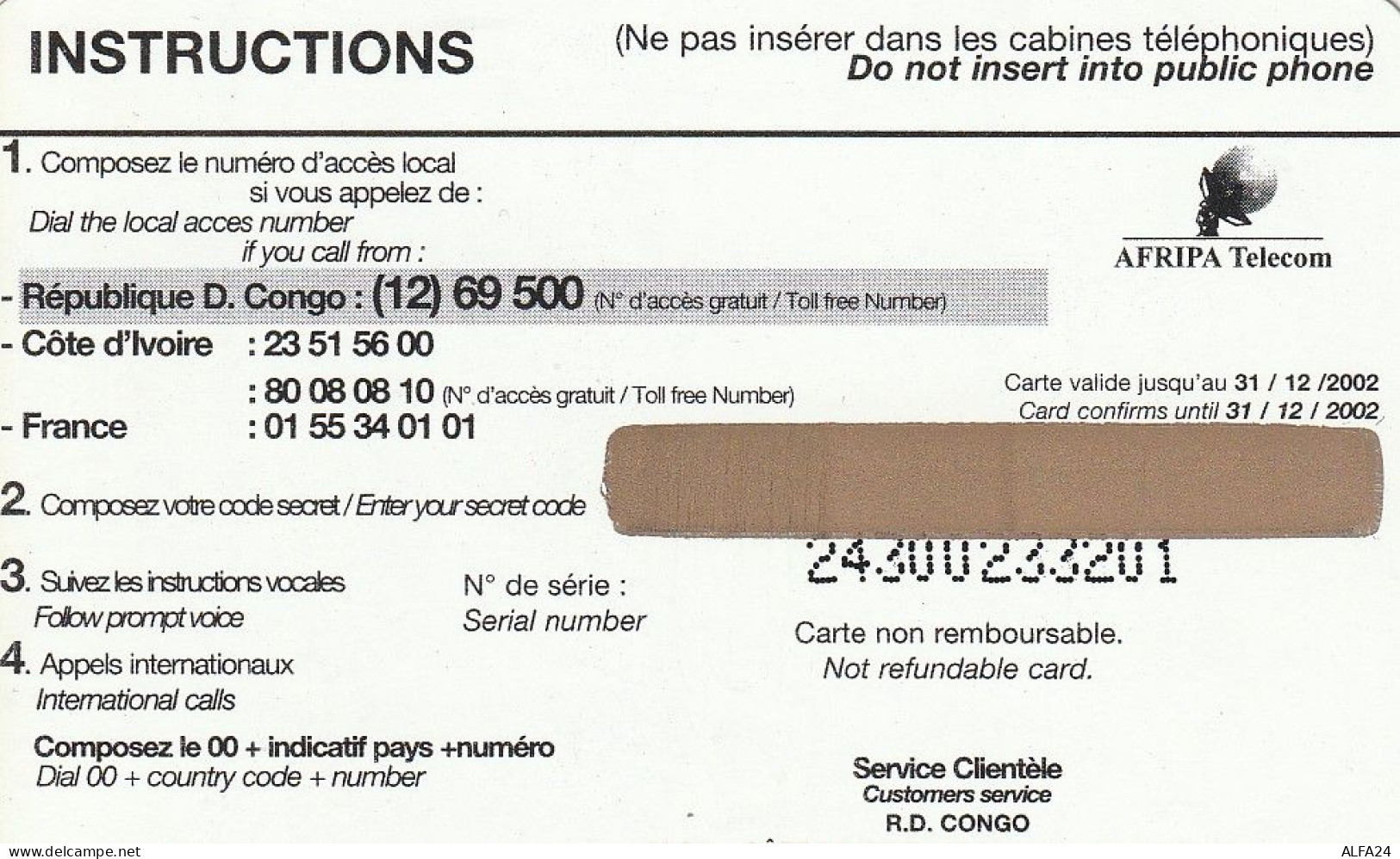PREPAID PHONE CARD REP DEMOCATRICA CONGO  (CV3867 - Kongo