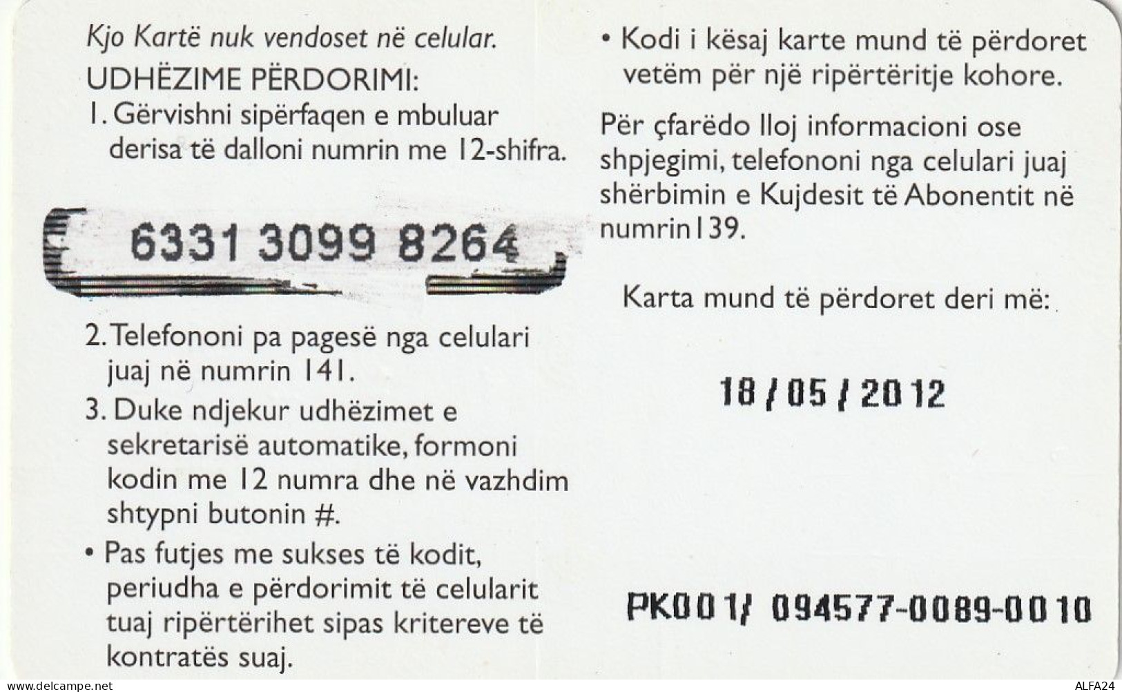 PREPAID PHONE CARD ALBANIA  (CV3798 - Albanië