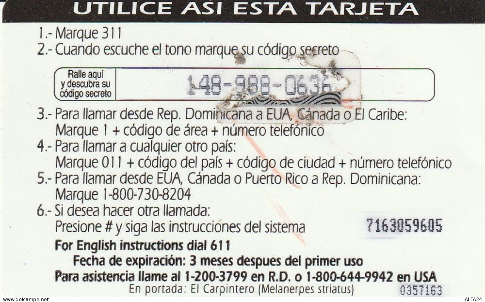 PREPAID PHONE CARD REPUBBLICA DOMINICANA  (CV3770 - Dominik. Republik