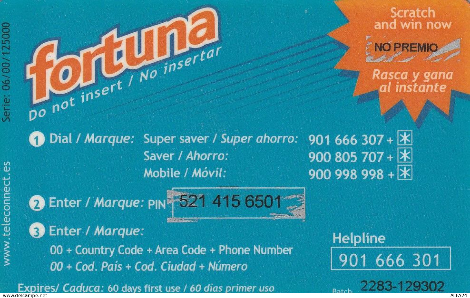 PREPAID PHONE CARD SPAGNA  (CV3691 - Otros & Sin Clasificación