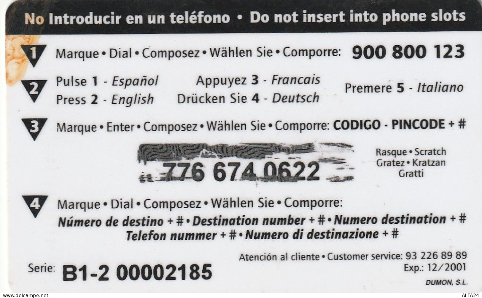 PREPAID PHONE CARD SPAGNA  (CV3684 - Sonstige & Ohne Zuordnung