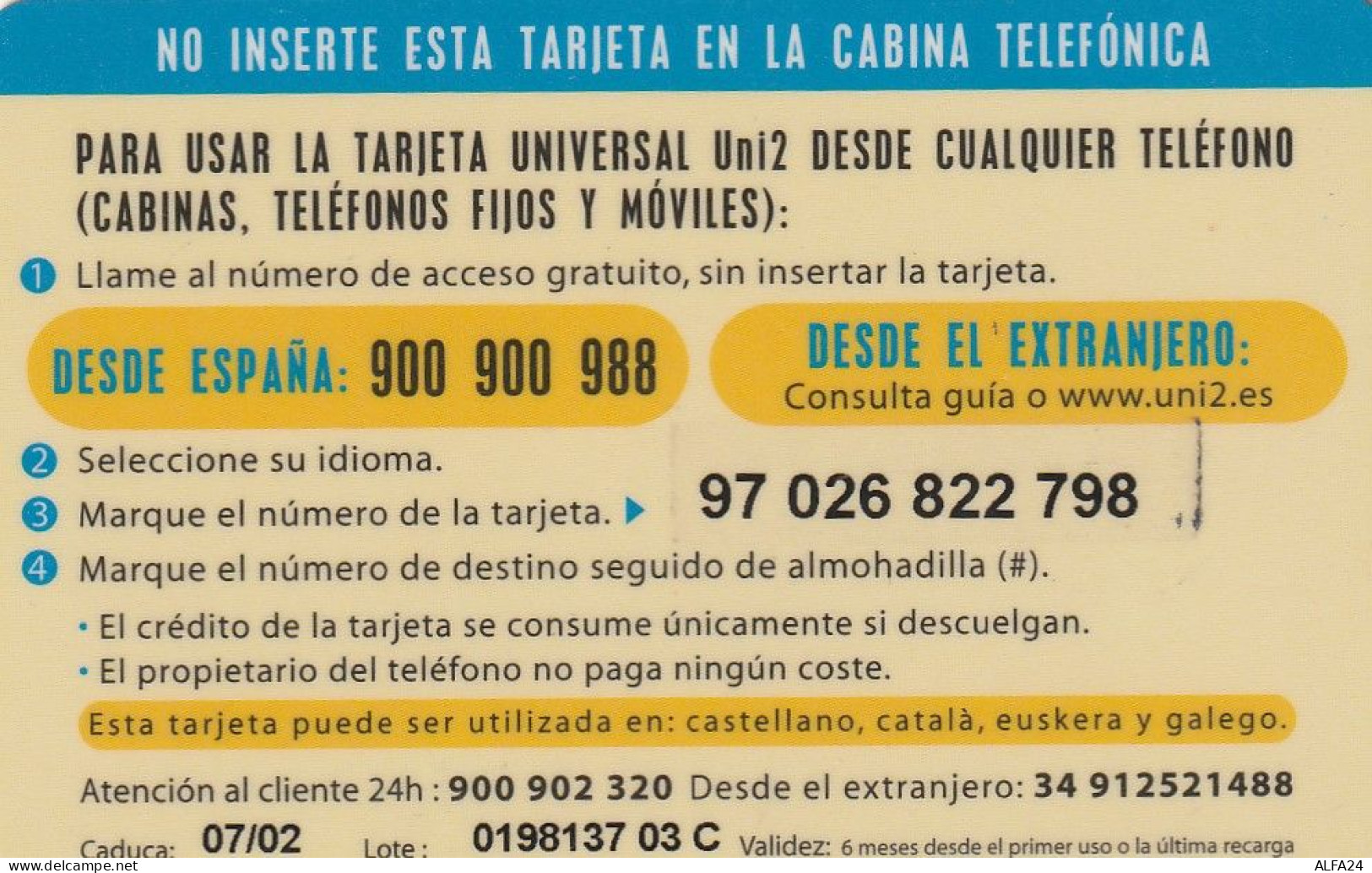 PREPAID PHONE CARD SPAGNA  (CV3676 - Otros & Sin Clasificación