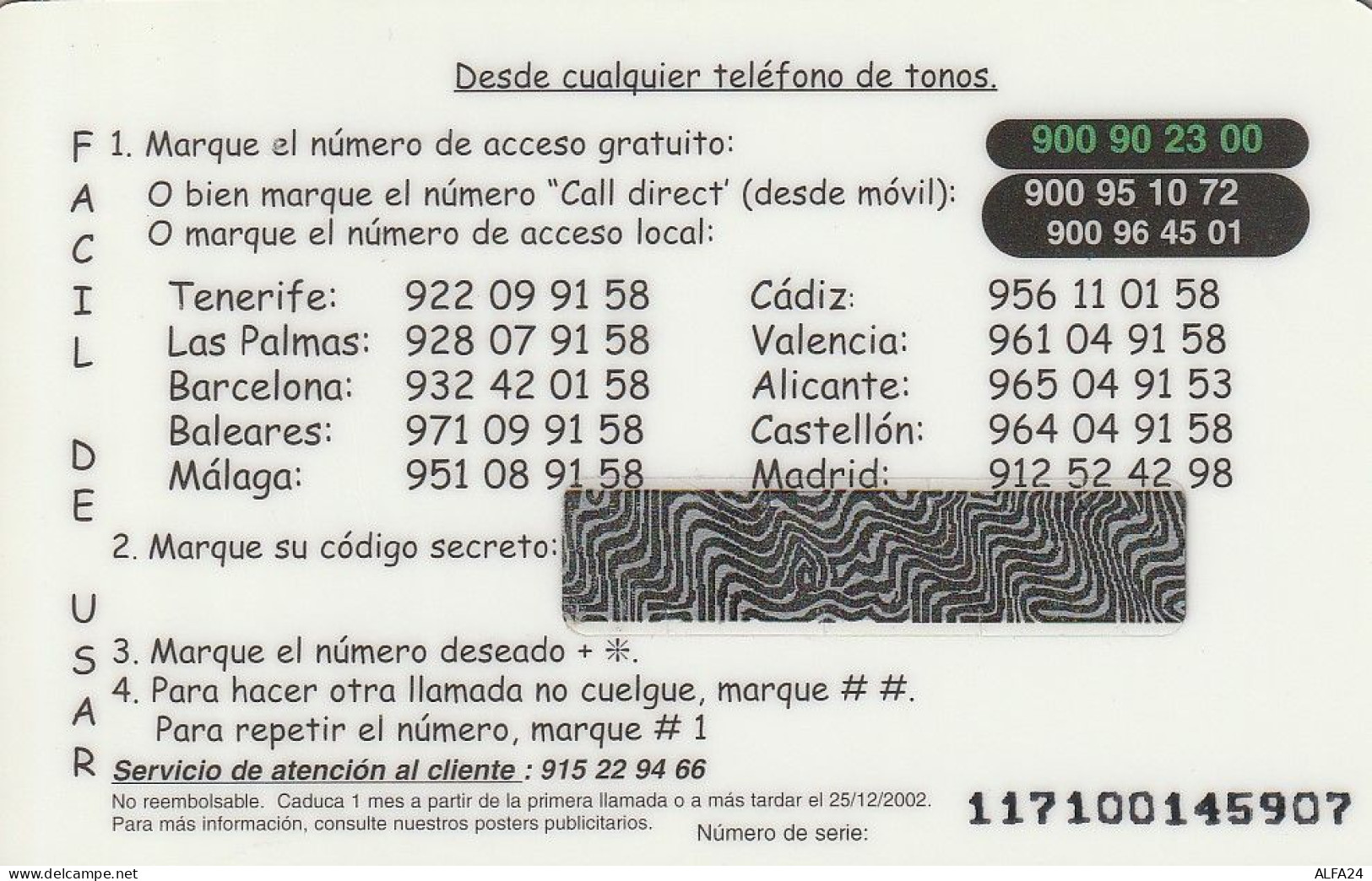 PREPAID PHONE CARD SPAGNA  (CV3675 - Sonstige & Ohne Zuordnung