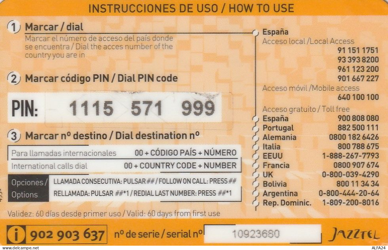 PREPAID PHONE CARD SPAGNA  (CV3667 - Autres & Non Classés