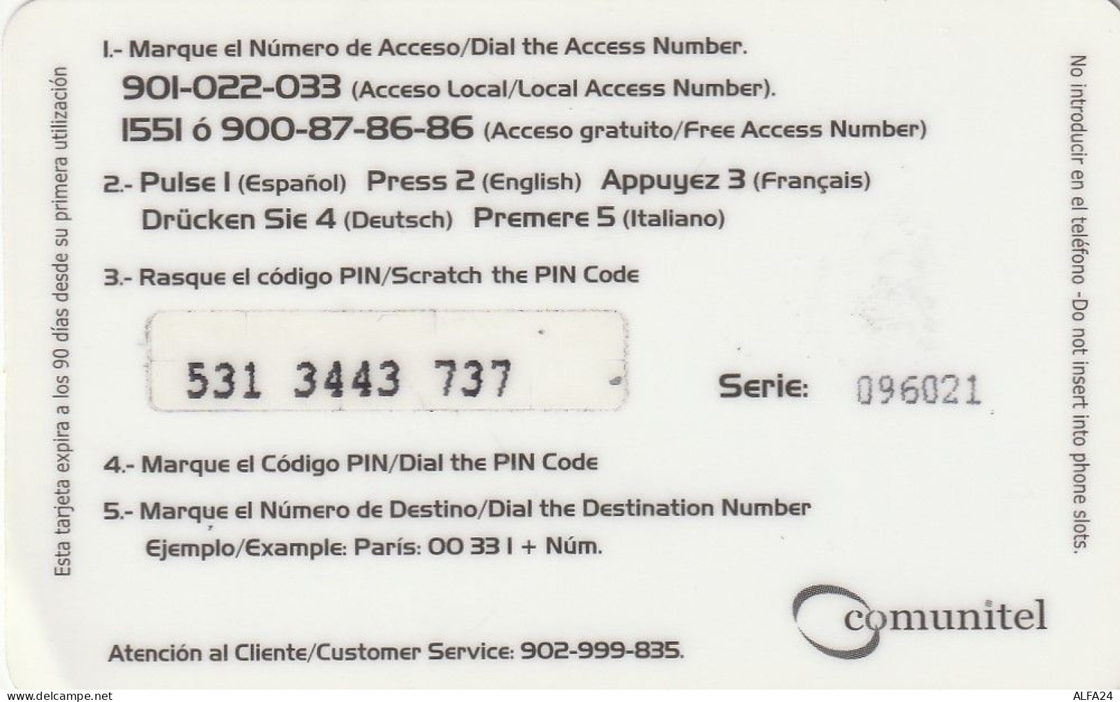 PREPAID PHONE CARD SPAGNA  (CV3664 - Autres & Non Classés