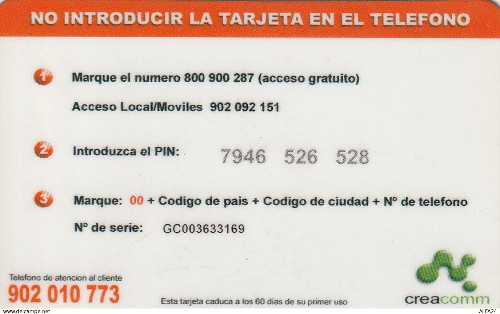 PREPAID PHONE CARD SPAGNA  (CV3655 - Autres & Non Classés