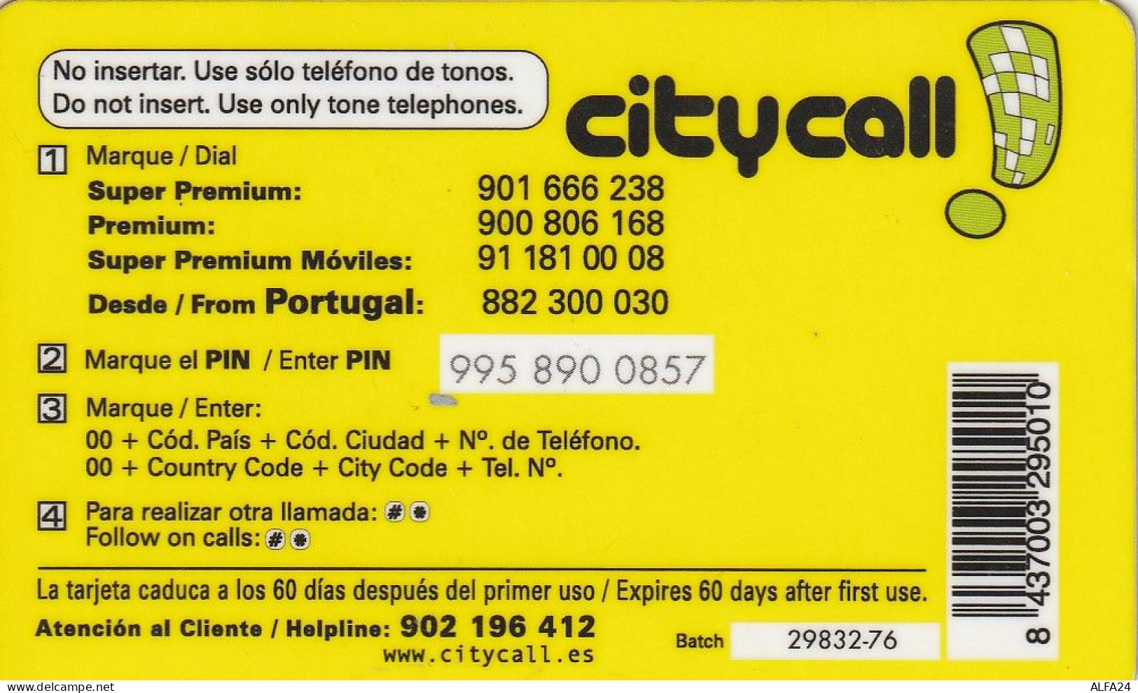 PREPAID PHONE CARD SPAGNA  (CV3647 - Autres & Non Classés