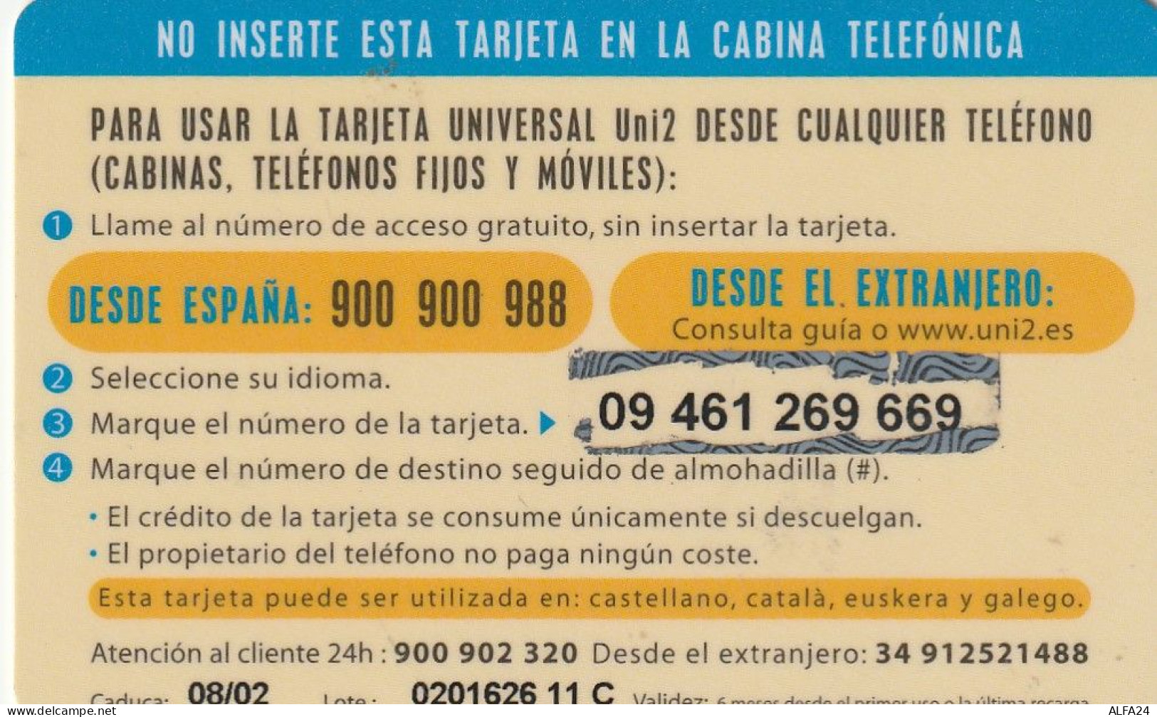PREPAID PHONE CARD SPAGNA  (CV3648 - Otros & Sin Clasificación
