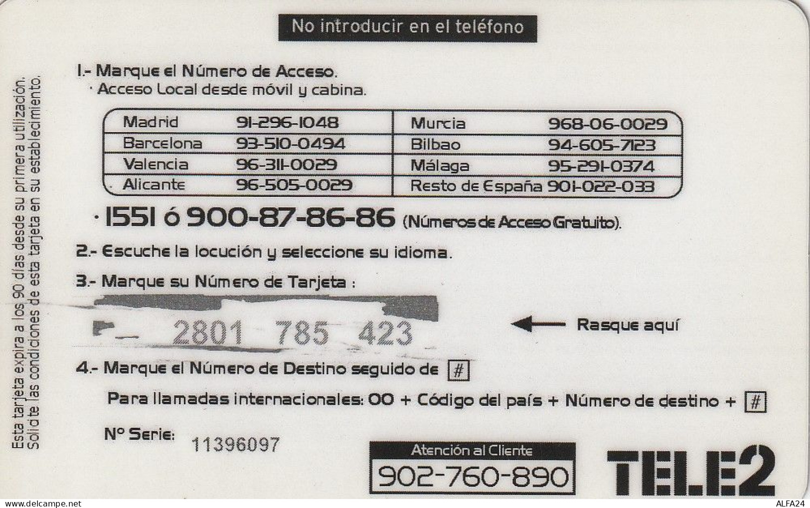 PREPAID PHONE CARD SPAGNA  (CV3645 - Autres & Non Classés