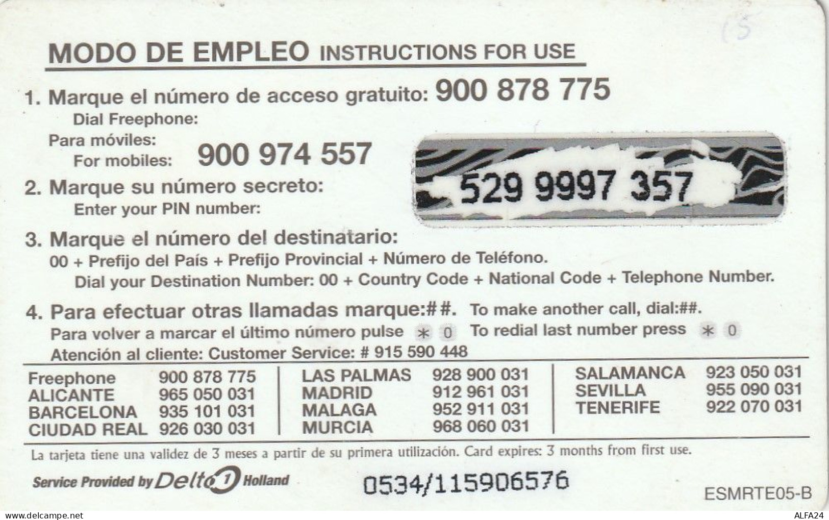 PREPAID PHONE CARD SPAGNA  (CV3630 - Autres & Non Classés