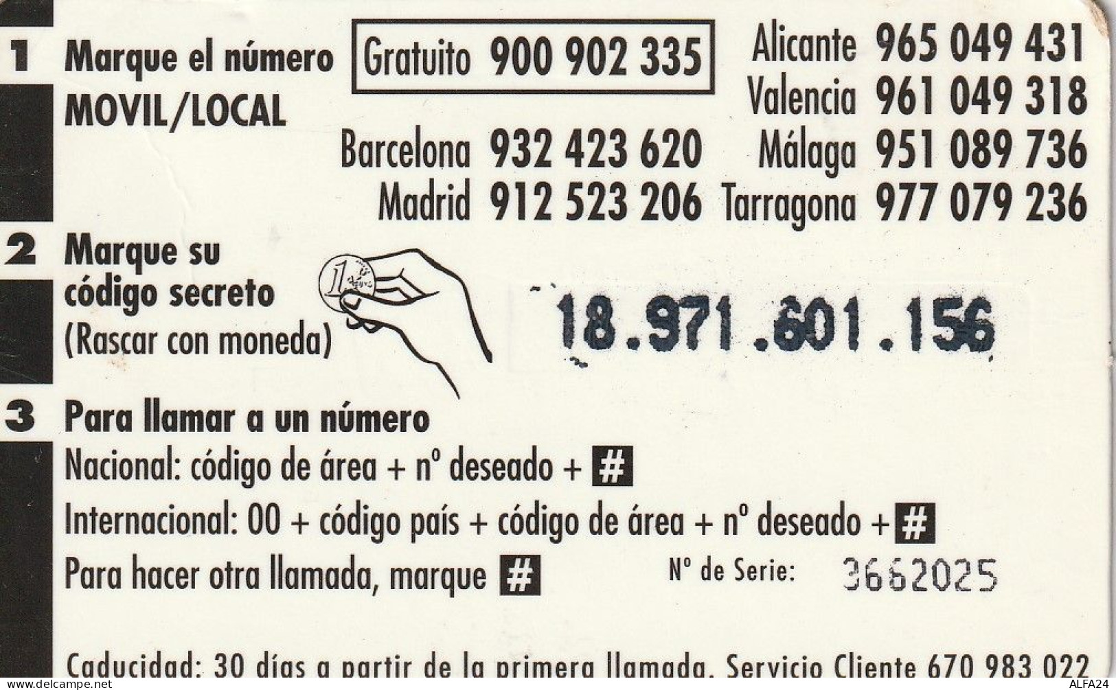 PREPAID PHONE CARD SPAGNA  (CV3621 - Autres & Non Classés