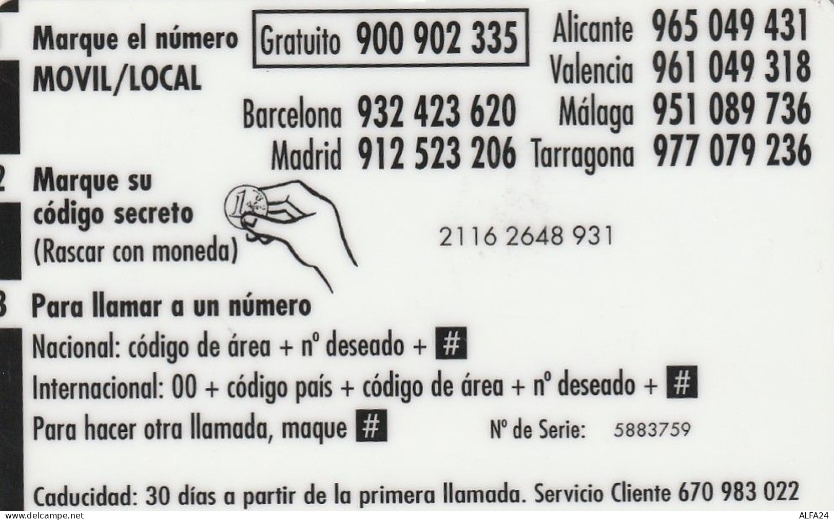 PREPAID PHONE CARD SPAGNA  (CV3608 - Autres & Non Classés