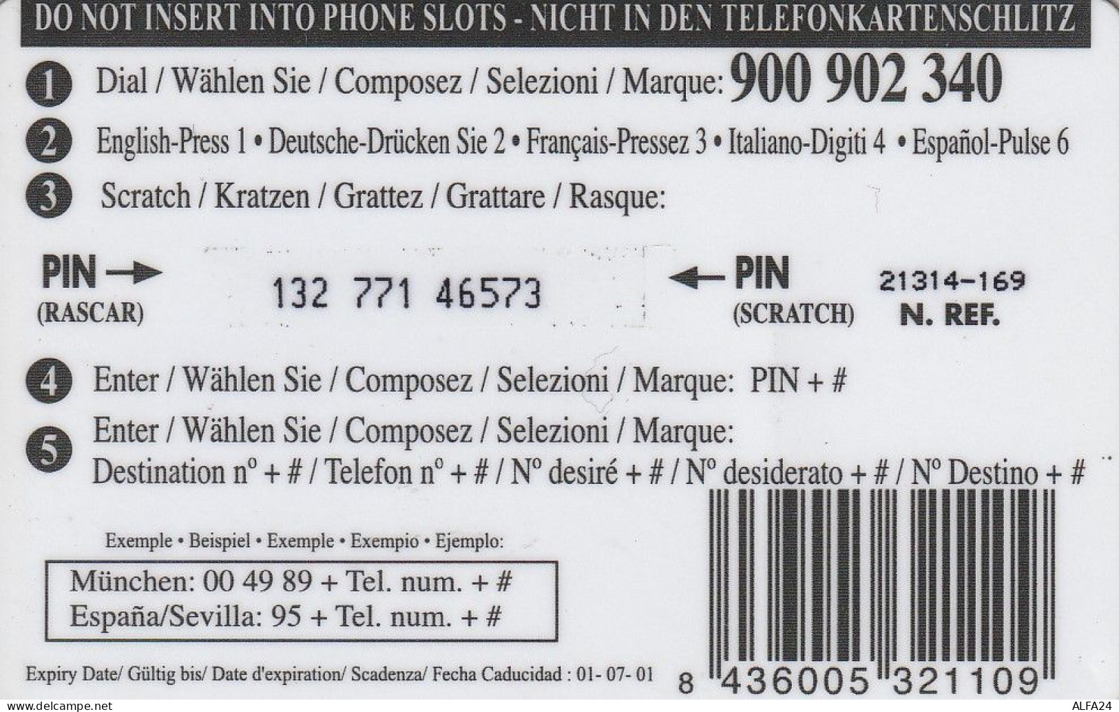 PREPAID PHONE CARD SPAGNA  (CV3607 - Otros & Sin Clasificación