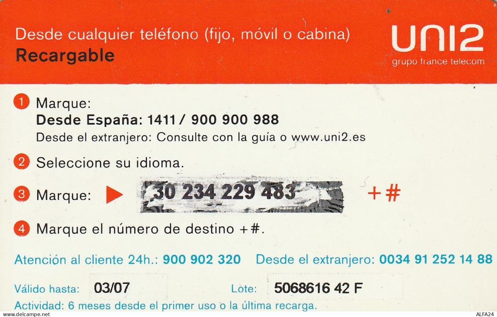 PREPAID PHONE CARD SPAGNA  (CV3605 - Autres & Non Classés