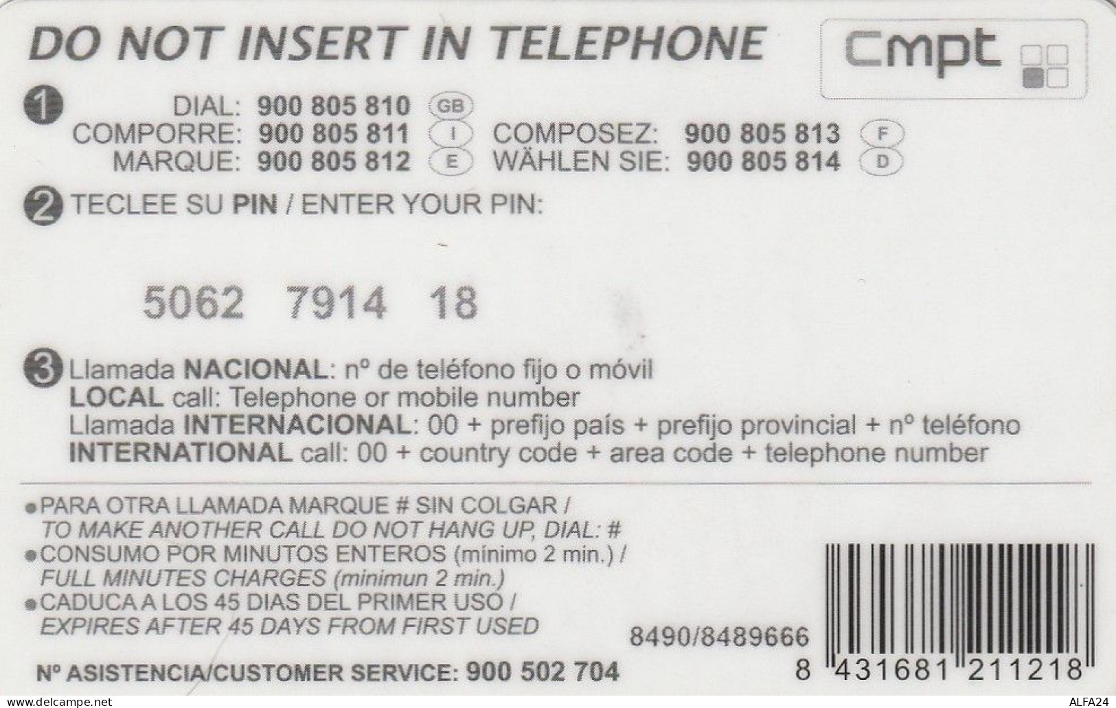 PREPAID PHONE CARD SPAGNA  (CV3590 - Otros & Sin Clasificación