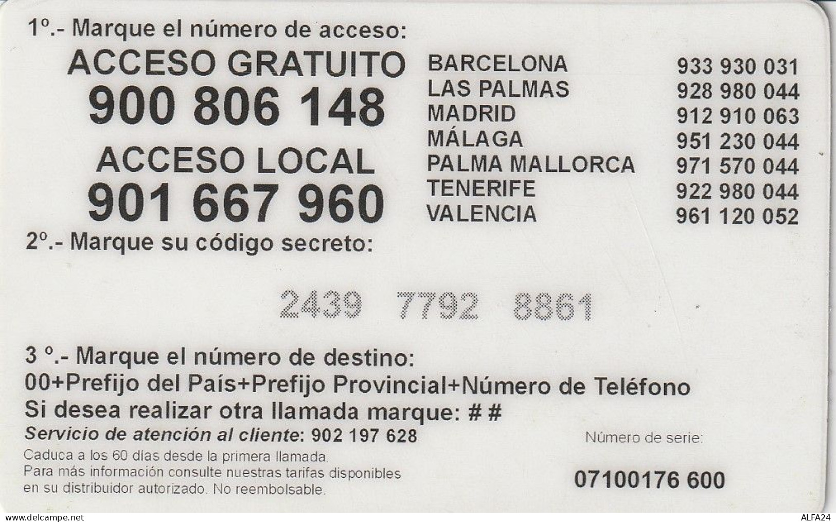 PREPAID PHONE CARD SPAGNA  (CV3578 - Andere & Zonder Classificatie