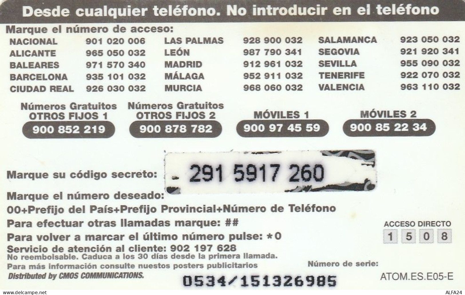 PREPAID PHONE CARD SPAGNA  (CV3580 - Autres & Non Classés