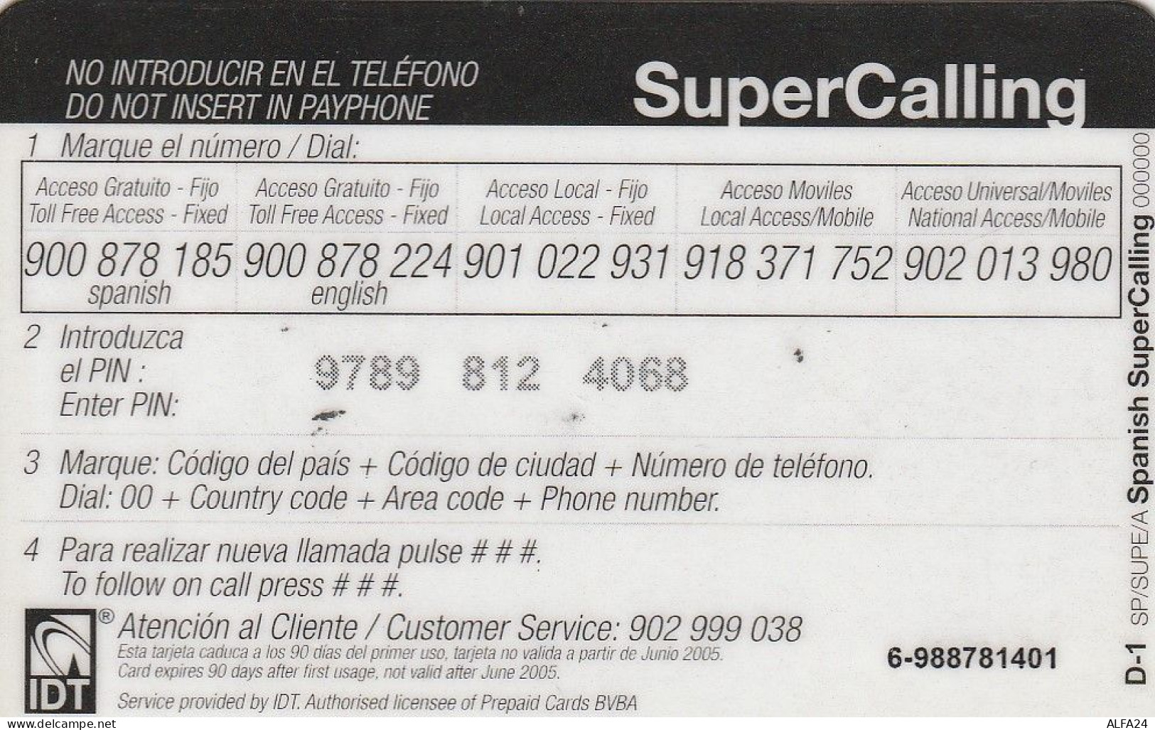 PREPAID PHONE CARD SPAGNA  (CV3573 - Autres & Non Classés