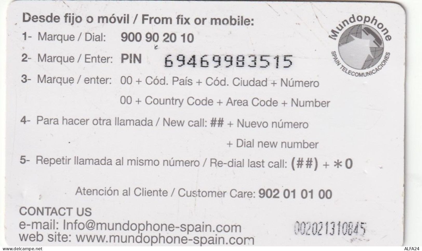 PREPAID PHONE CARD SPAGNA  (CV3566 - Sonstige & Ohne Zuordnung