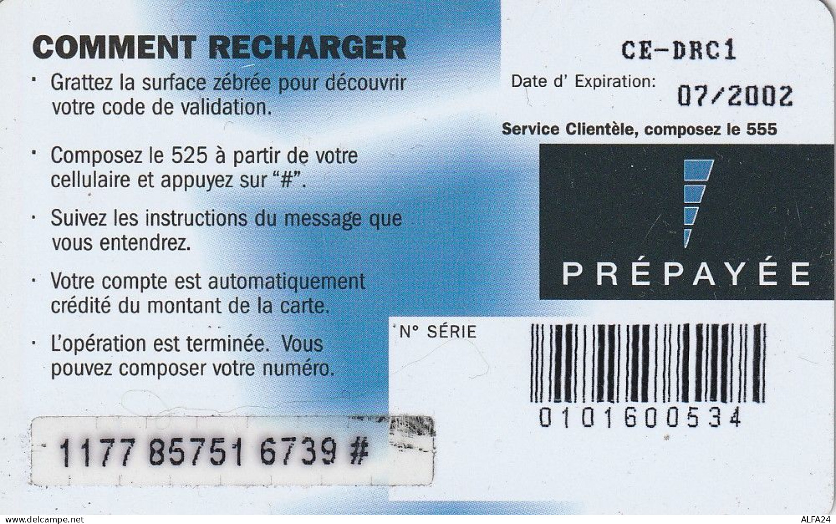 PREPAID PHONE CARD REP DEMOCATRICA CONGO  (CV5295 - Kongo