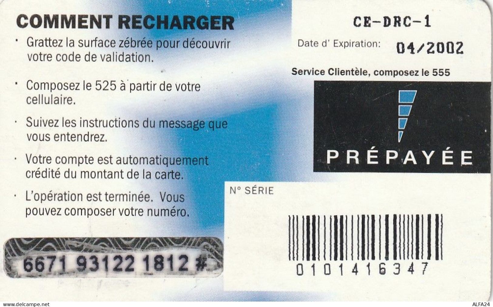 PREPAID PHONE CARD REP DEMOCATRICA CONGO  (CV5298 - Congo