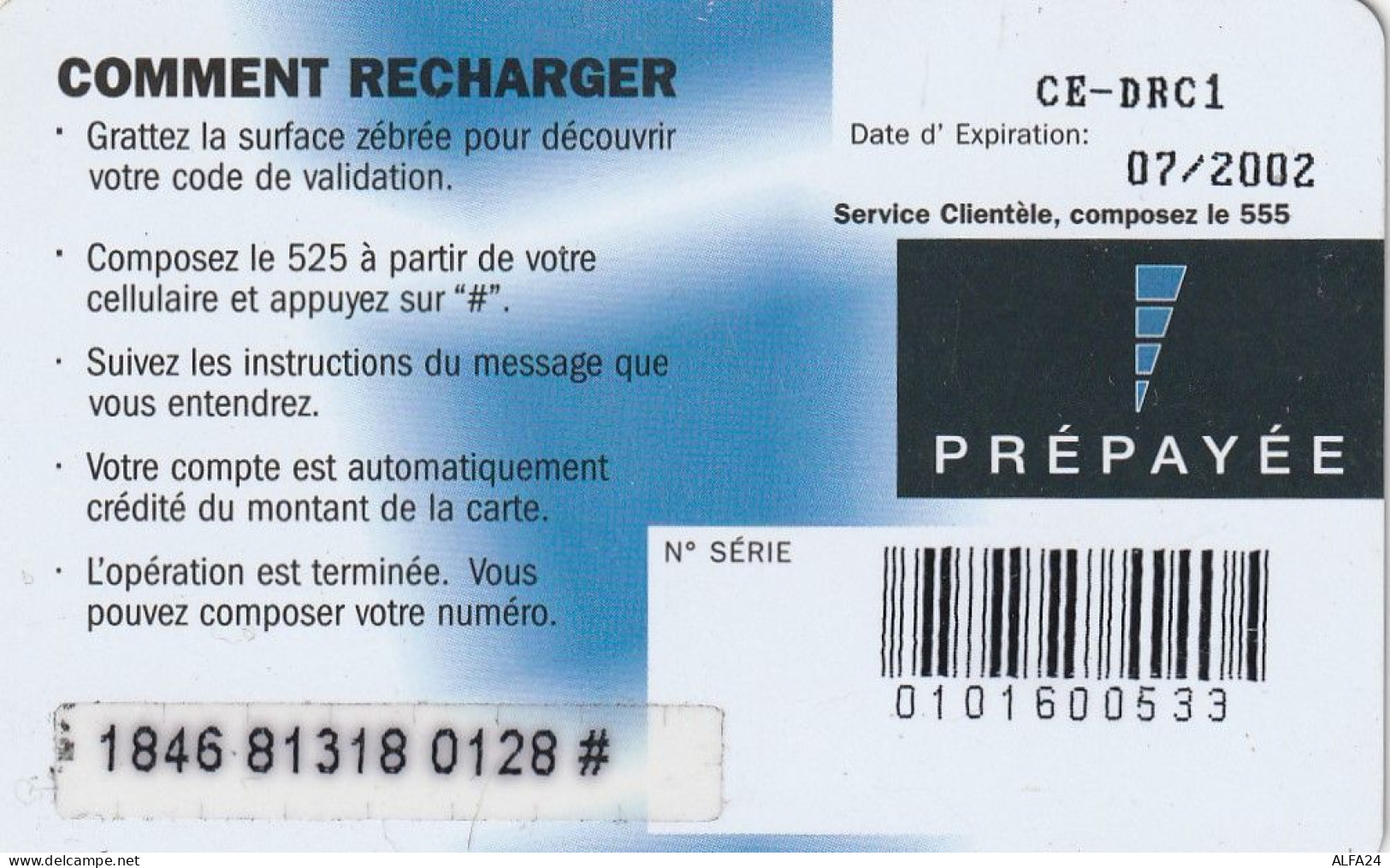 PREPAID PHONE CARD REP DEMOCATRICA CONGO  (CV5296 - Congo