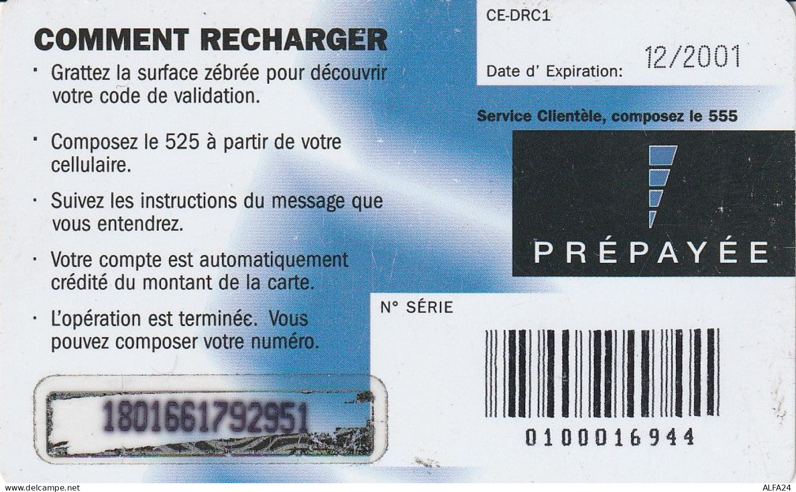 PREPAID PHONE CARD REP DEMOCATRICA CONGO  (CV5282 - Congo