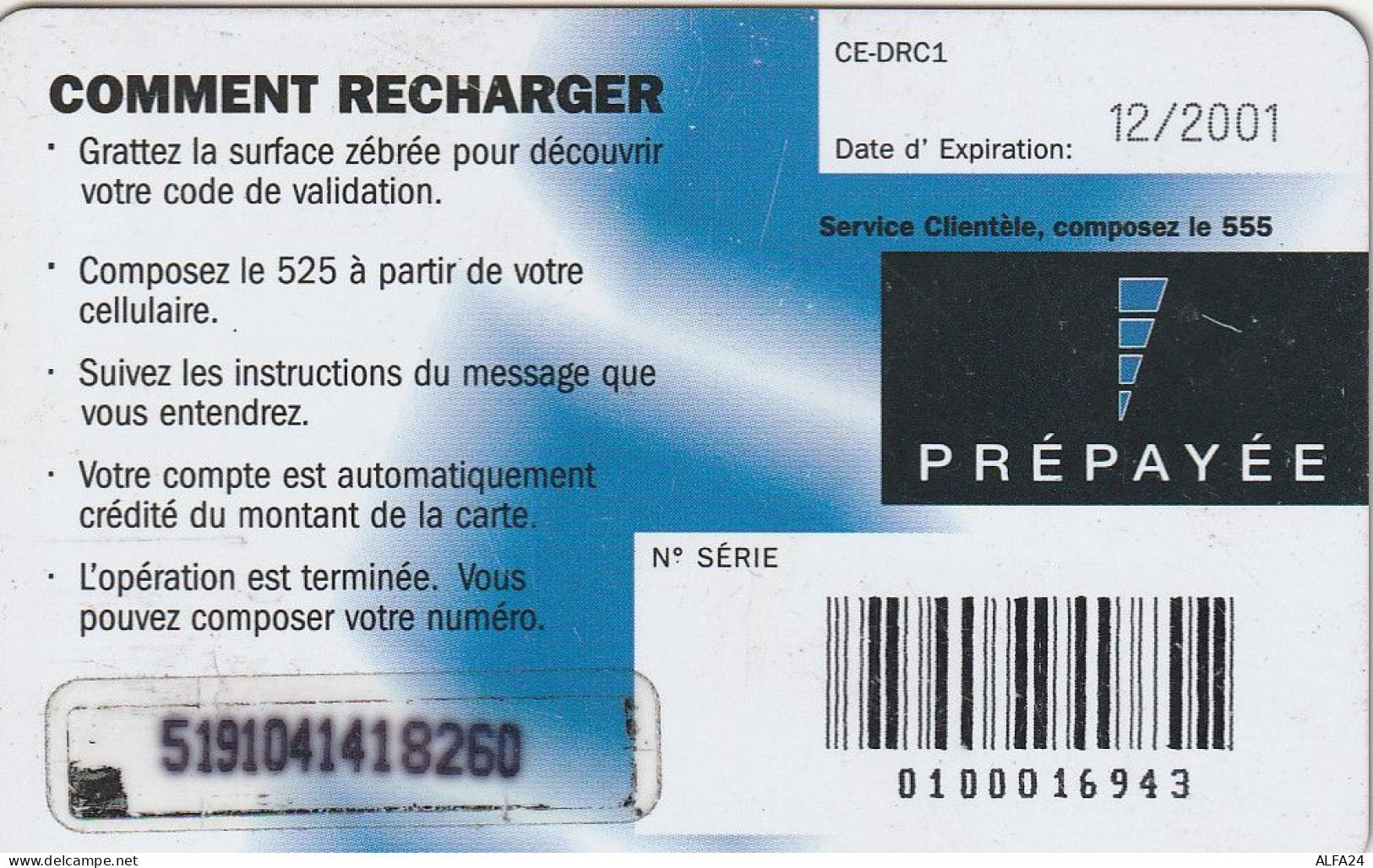 PREPAID PHONE CARD REP DEMOCATRICA CONGO  (CV5279 - Kongo