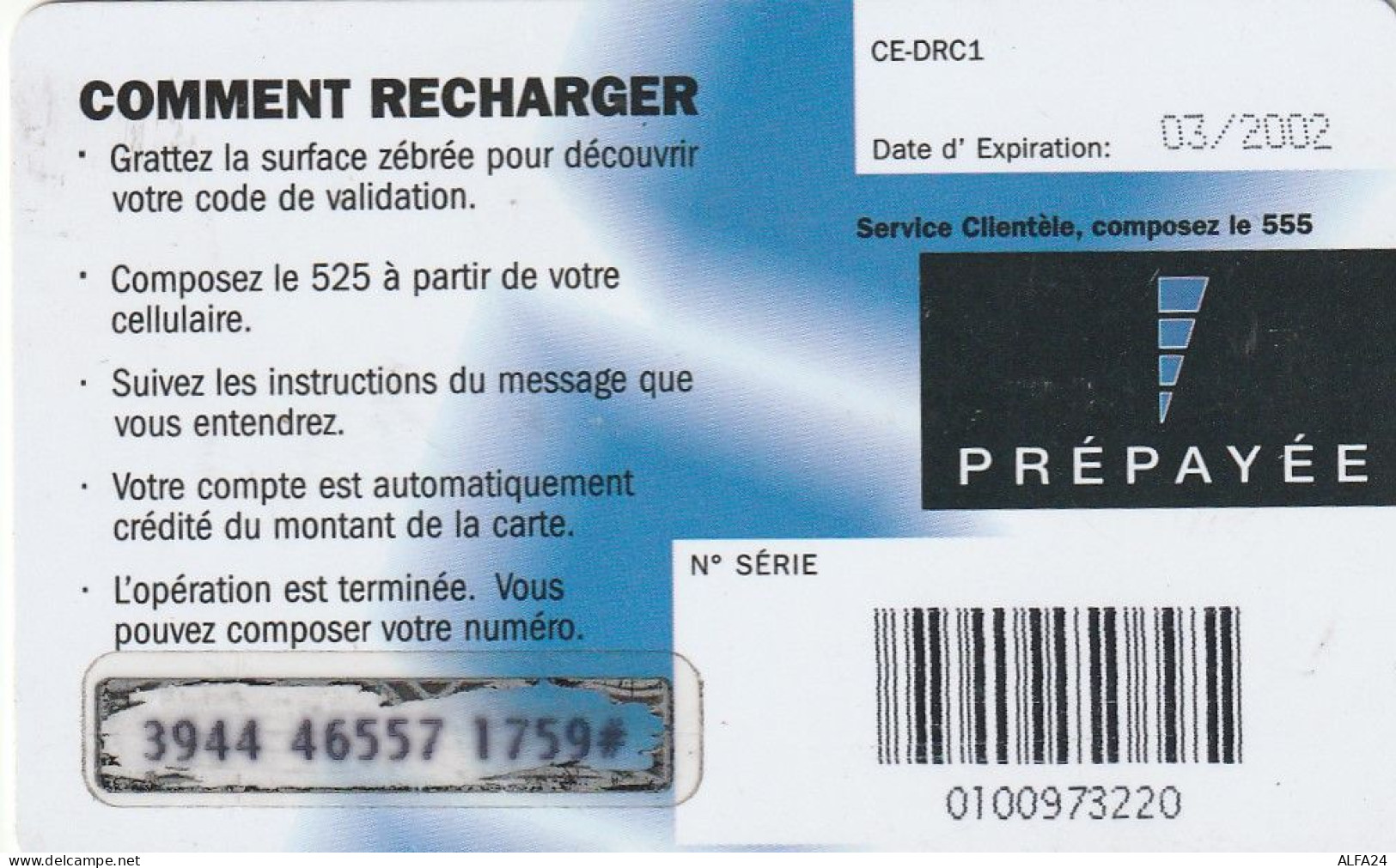 PREPAID PHONE CARD REP DEMOCATRICA CONGO  (CV5276 - Congo
