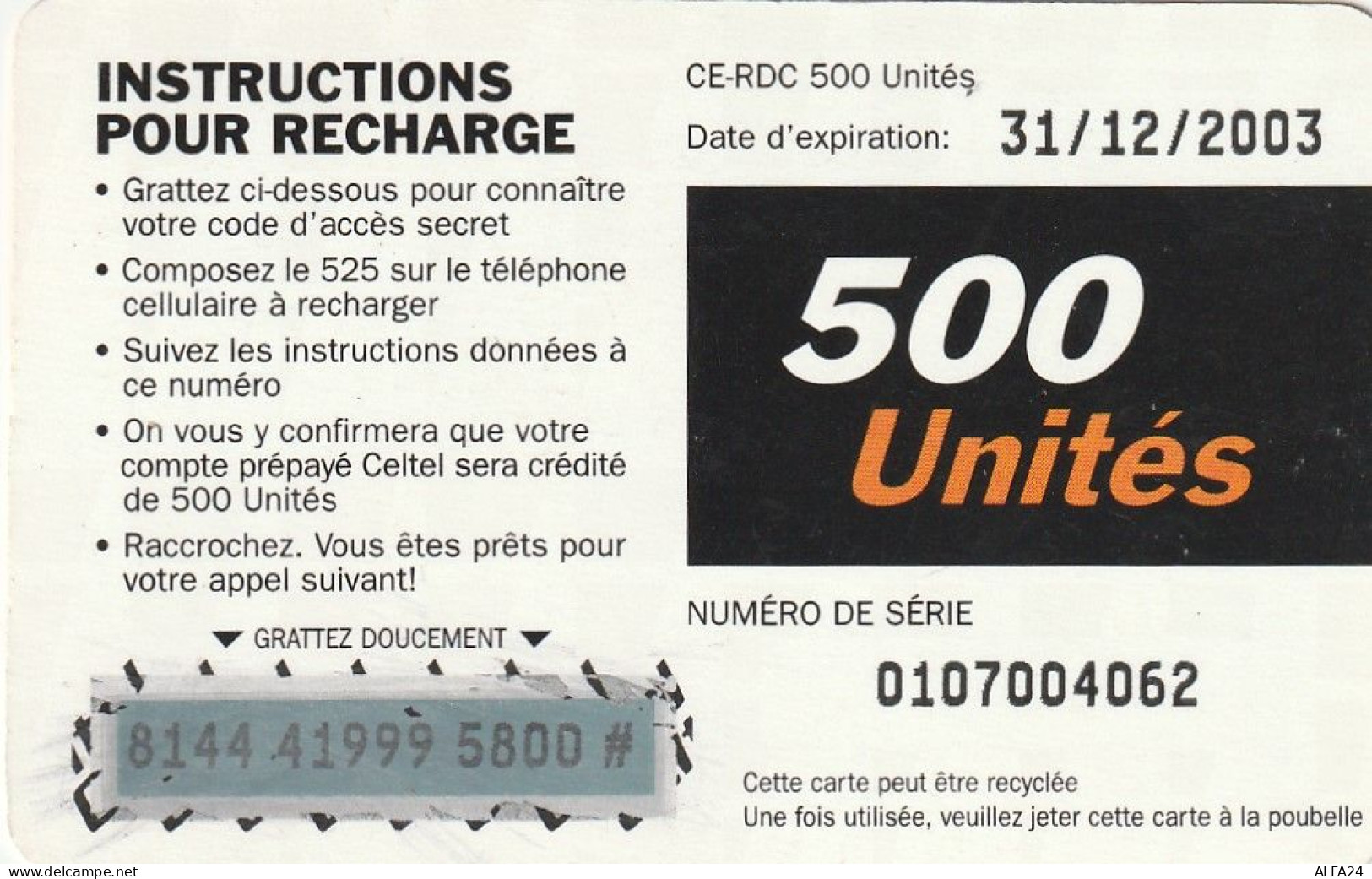 PREPAID PHONE CARD REP DEMOCATRICA CONGO  (CV5232 - Kongo