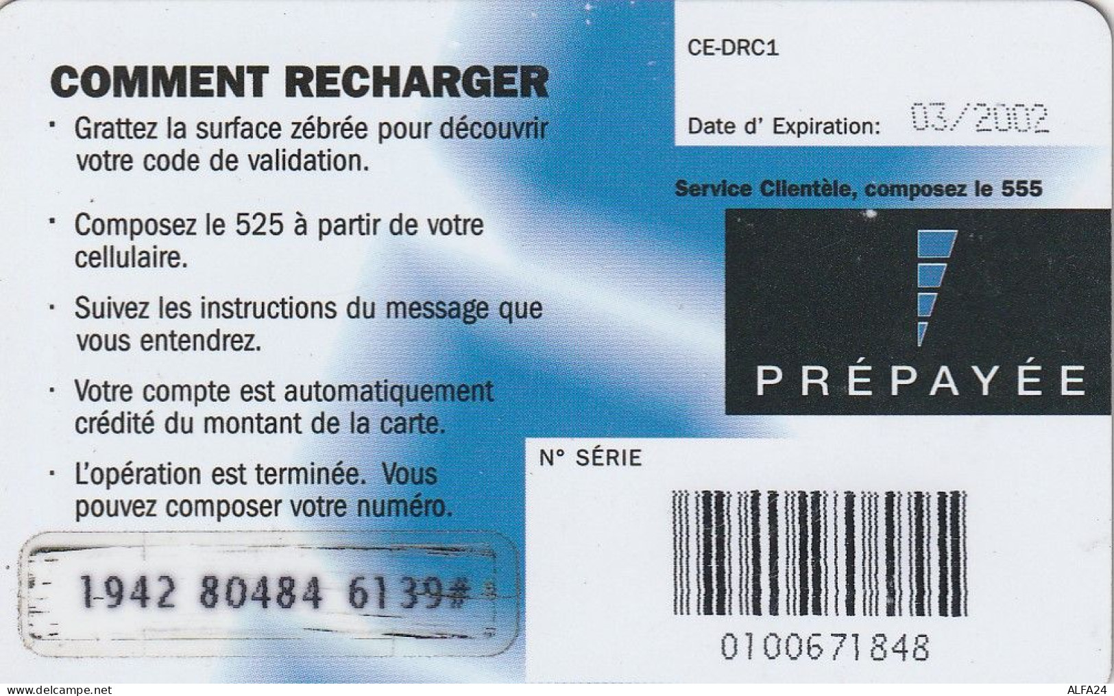 PREPAID PHONE CARD REP DEMOCATRICA CONGO  (CV5277 - Congo