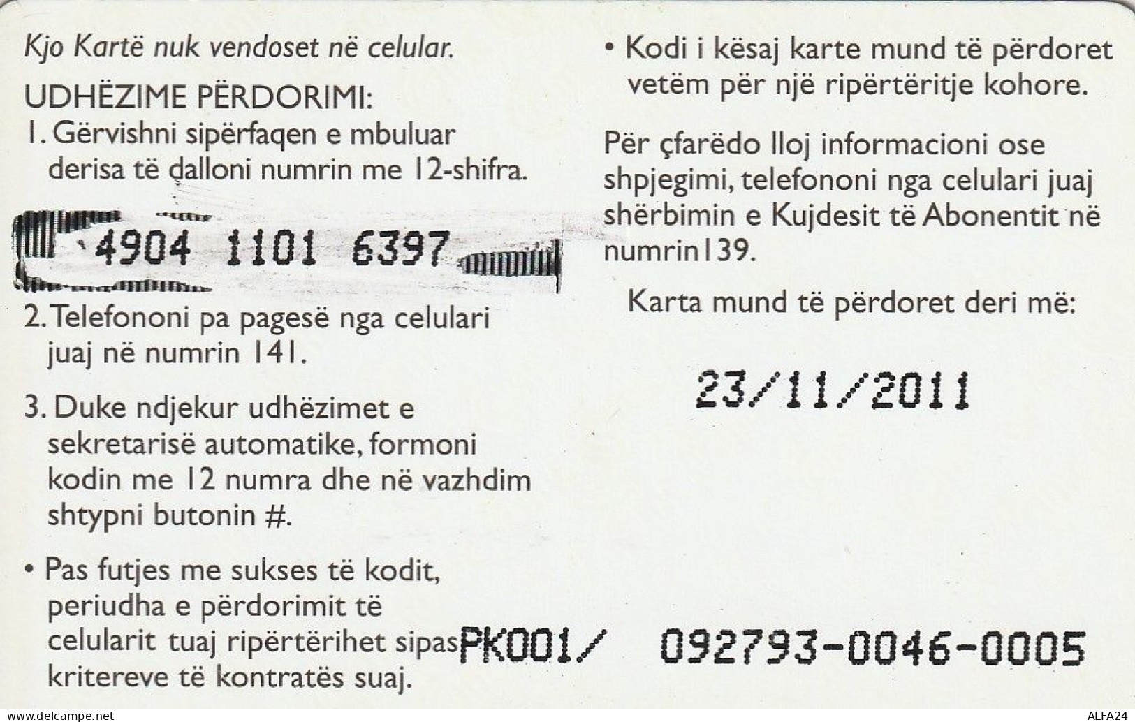 PREPAID PHONE CARD ALBANIA  (CV3943 - Albanien