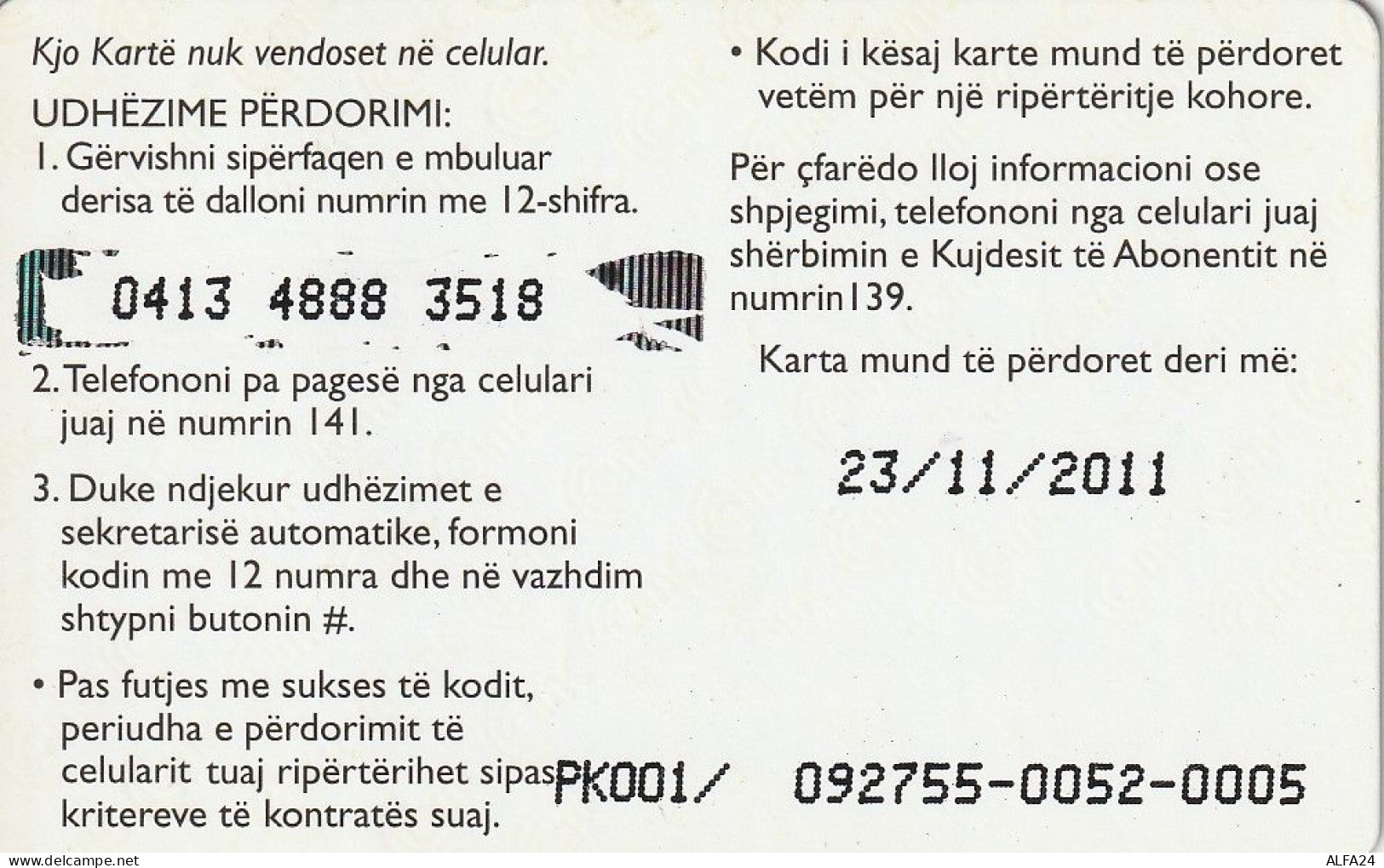 PREPAID PHONE CARD ALBANIA  (CV3941 - Albanien