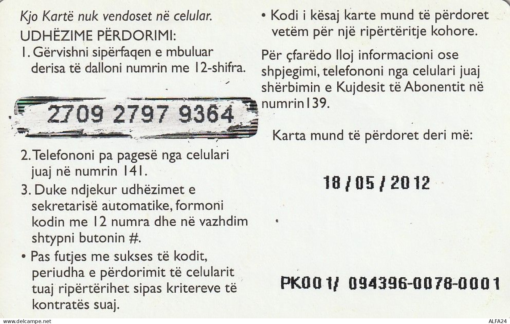 PREPAID PHONE CARD ALBANIA  (CV3939 - Albanie