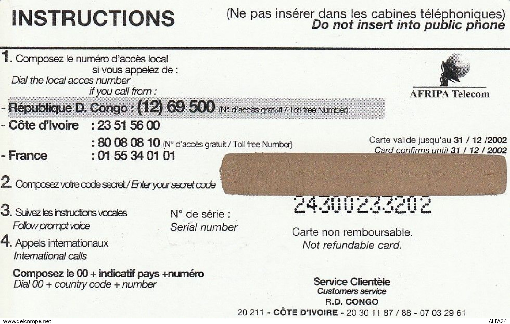 PREPAID PHONE CARD REP DEMOCATRICA CONGO  (CV3879 - Kongo