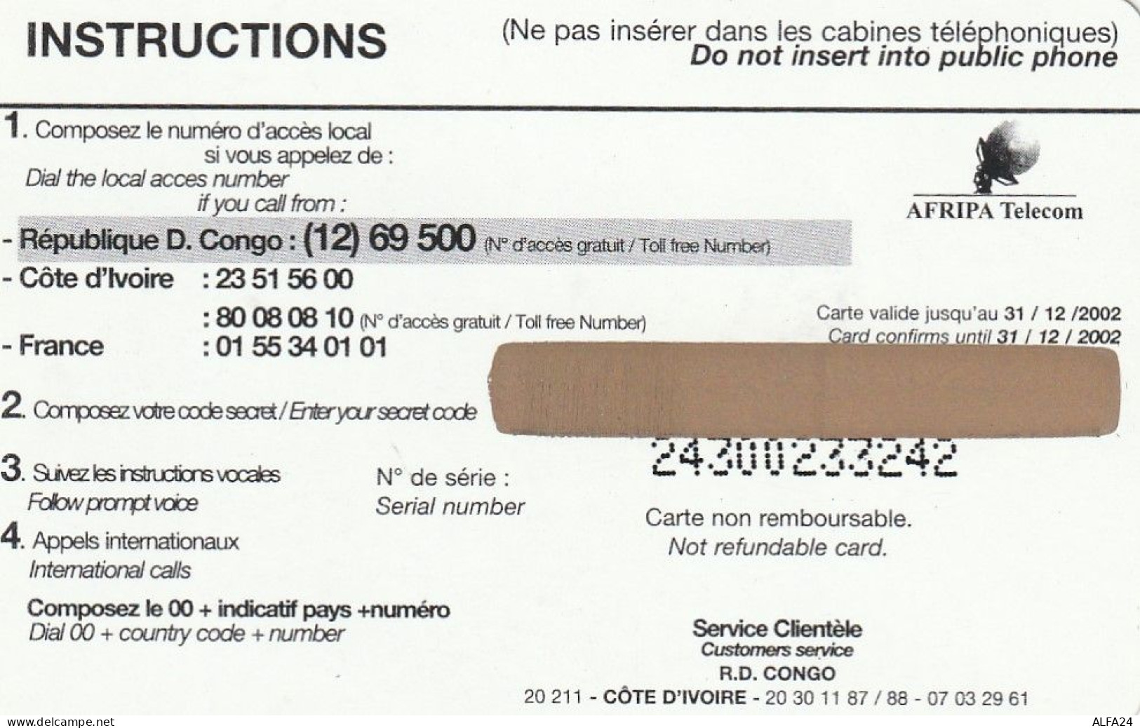 PREPAID PHONE CARD REP DEMOCATRICA CONGO  (CV3880 - Kongo