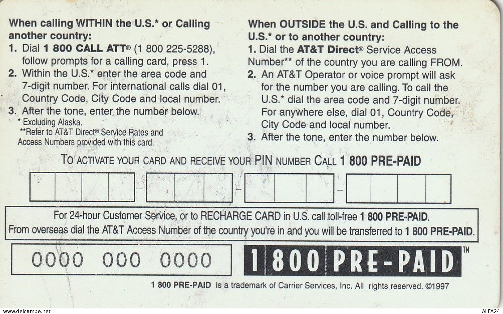 PREPAID PHONE CARD STATI UNITI AT T (CV5957 - AT&T