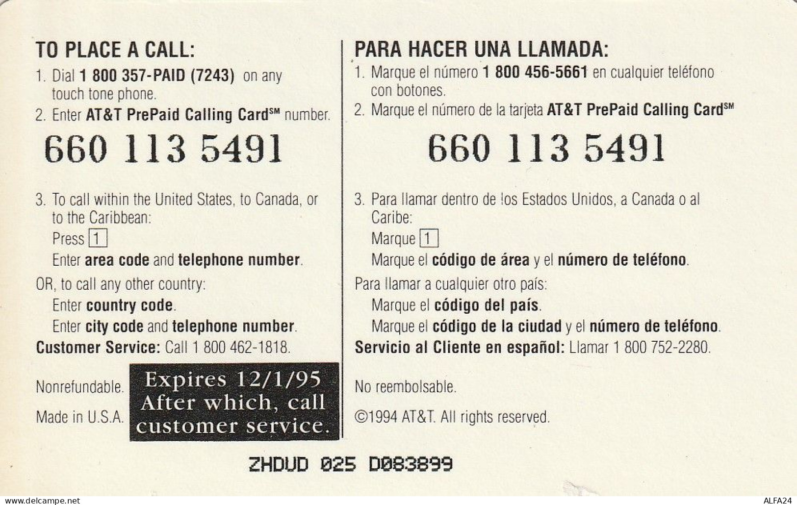 PREPAID PHONE CARD STATI UNITI AT T (CV5949 - AT&T